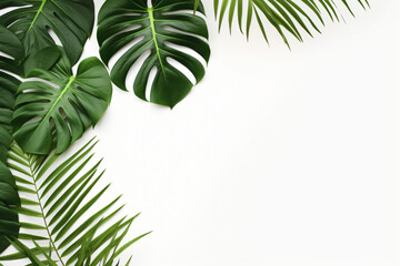 Photo green tropical palm leaves monstera on white background Generative AI - obrazy, fototapety, plakaty