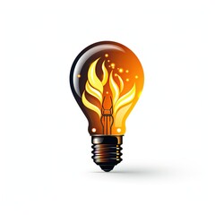logo emblem with a glowing light bulb on white background. Symbol of idea and knowledge for brand and company