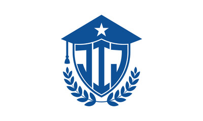 JIJ three letter iconic academic logo design vector template. monogram, abstract, school, college, university, graduation cap symbol logo, shield, model, institute, educational, coaching canter, tech