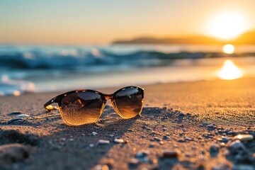 sunset on the beach and sunglasses