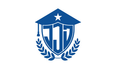 JJD three letter iconic academic logo design vector template. monogram, abstract, school, college, university, graduation cap symbol logo, shield, model, institute, educational, coaching canter, tech