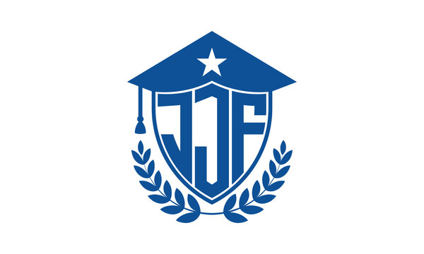 JJF three letter iconic academic logo design vector template. monogram, abstract, school, college, university, graduation cap symbol logo, shield, model, institute, educational, coaching canter, tech
