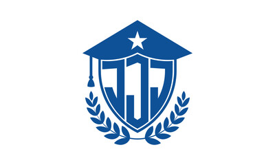 JJJ three letter iconic academic logo design vector template. monogram, abstract, school, college, university, graduation cap symbol logo, shield, model, institute, educational, coaching canter, tech