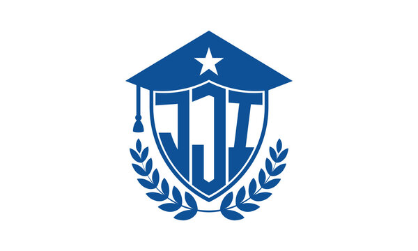 JJI three letter iconic academic logo design vector template. monogram, abstract, school, college, university, graduation cap symbol logo, shield, model, institute, educational, coaching canter, tech