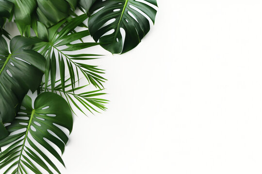 Photo green tropical palm leaves monstera on white background Generative AI