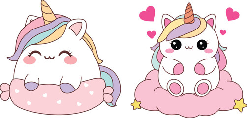 Set of cute unicorn cartoon illustration © Saly