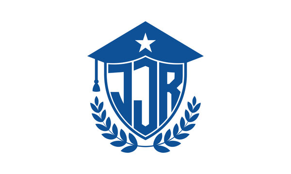 JJR three letter iconic academic logo design vector template. monogram, abstract, school, college, university, graduation cap symbol logo, shield, model, institute, educational, coaching canter, tech