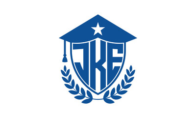 JKE three letter iconic academic logo design vector template. monogram, abstract, school, college, university, graduation cap symbol logo, shield, model, institute, educational, coaching canter, tech