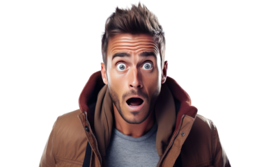 Unexpected Sight Propels Man into a Gripping State of Terror and Amazement on a White or Clear Surface PNG Transparent Background