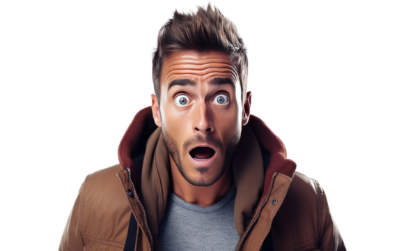 Unexpected Sight Propels Man into a Gripping State of Terror and Amazement on a White or Clear Surface PNG Transparent Background