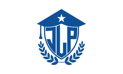 JLP three letter iconic academic logo design vector template. monogram, abstract, school, college, university, graduation cap symbol logo, shield, model, institute, educational, coaching canter, tech