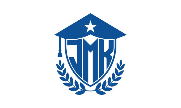 JMK three letter iconic academic logo design vector template. monogram, abstract, school, college, university, graduation cap symbol logo, shield, model, institute, educational, coaching canter, tech