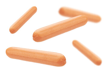 Falling whole sausages on transparent background PNG