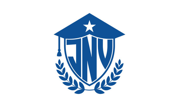 JNV three letter iconic academic logo design vector template. monogram, abstract, school, college, university, graduation cap symbol logo, shield, model, institute, educational, coaching canter, tech