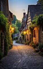 Fototapeta na wymiar Picture of a Quiet Village Street in the Evening