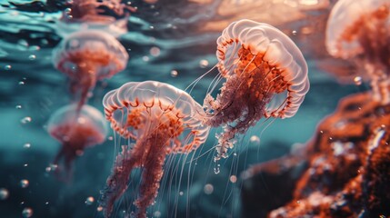 A jellyfish in the sea, a world under water. marine life. - Powered by Adobe