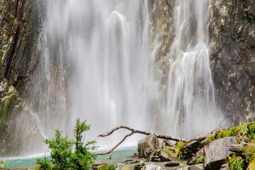 Thunder Creek Falls is a waterfall in Mount Aspiring National Park, Westland District, New Zealand. It is located in the Haast River valley.