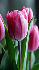 a pink tulip on a light background