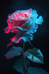 a pink and blue rose on a black background