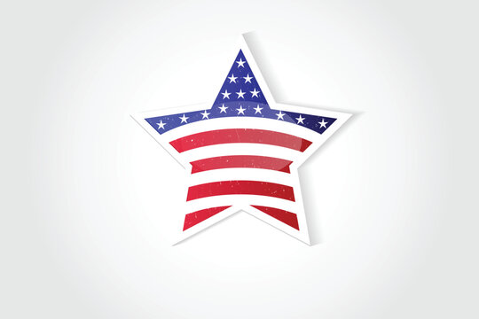 Logo USA American Flag Star Shape Unique Grunge Sticker Vector Image Design Background Render Template.