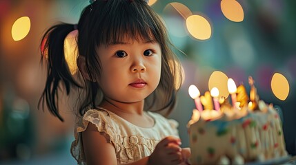 cute little asian girl celebrating her birthday - Powered by Adobe