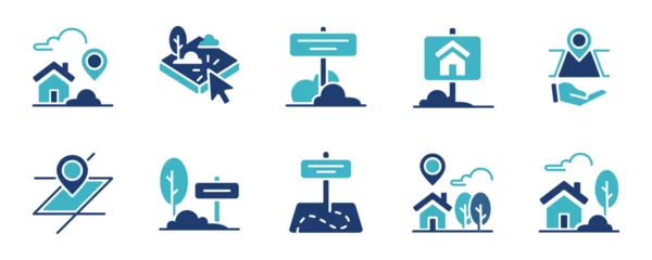 Foto op Canvas asset property commerce icon set house and land real estate market location vector illustration for web and app © elmantastic