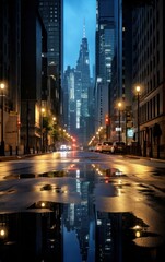 Fototapeta na wymiar Picture of a Calm Urban Street at Night