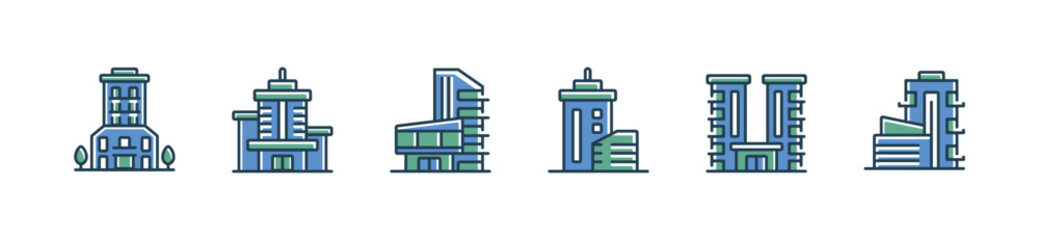 modern buildings skyscraper icon set business city hotel and apartments urban construction vector illustration
