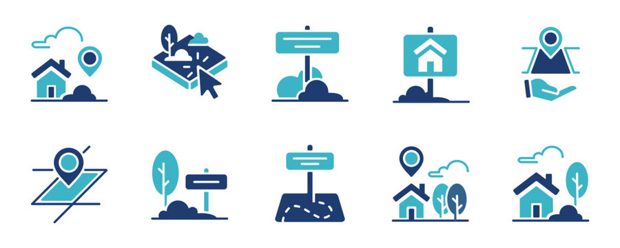 asset property commerce icon set house and land real estate market location vector illustration for web and app