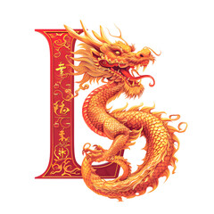 English alphabet red English alphabet "L" with gold dragon Chinese new year celebration