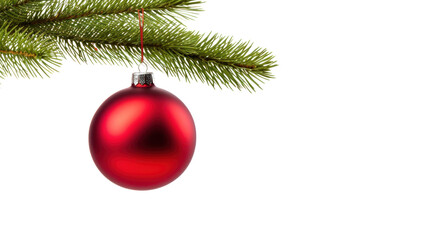 Obraz na płótnie Canvas Single Red Christmas glass ball hanging isolated on transparent and white background.PNG image.
