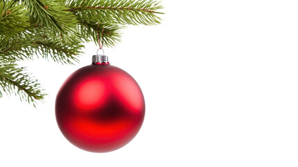 Single Red Christmas glass ball hanging isolated on transparent and white background.PNG image.