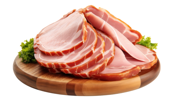 Sliced boiled ham isolated on white background