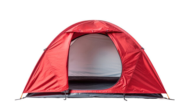 Open medium size tourist tent for camping isolated on transparent and white background.PNG image.
