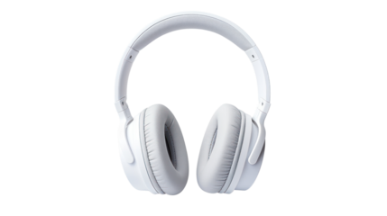 White Headphones isolated on transparent and white background.PNG image.