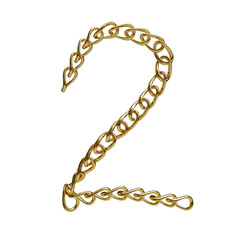 number 2 made from gold chainlinks on transparent background