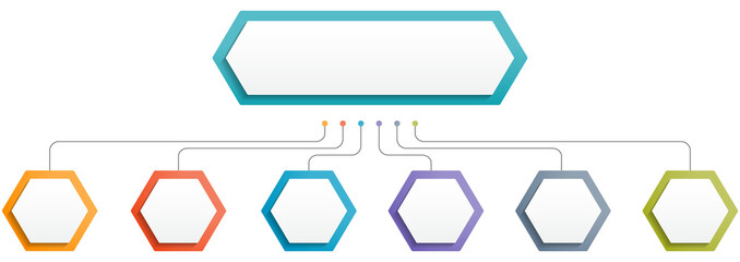 Infographic template with hexagons with main title and 6 steps or options