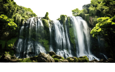 The Majestic Waterfall Calming Presence in a Verdant Forest Haven on a White or Clear Surface PNG Transparent Background