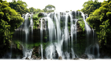 Obraz premium The Majestic Waterfall Embellishing a Lush and Vibrant Forest on a White or Clear Surface PNG Transparent Background