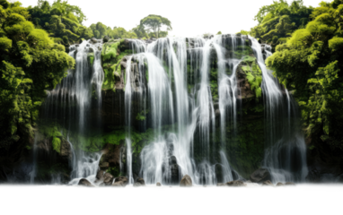 The Majestic Waterfall Embellishing a Lush and Vibrant Forest on a White or Clear Surface PNG Transparent Background