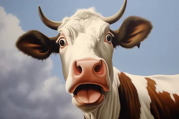 Rolgordijnen Shocked cow expression, close up shot of cow face. Surprised or amazed expression advertising concept. © thebaikers