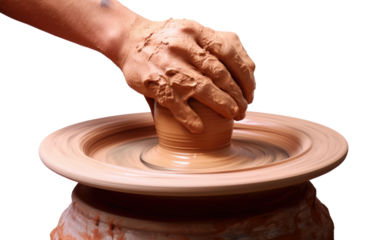 The Rhythmic Symphony of Hands Crafting a Pottery Masterwork on a White or Clear Surface PNG Transparent Background