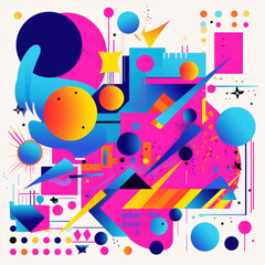 Modernist collages combining various visual elements in a pop-up style. Can be used as wall decoration. Abstract illustrations and patterns where color plays the main role