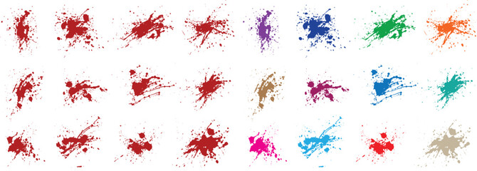 Hand-drawn grunge texture black, orange, green, purple, wheat, red color graffiti painted splatter brush stroke design set - obrazy, fototapety, plakaty