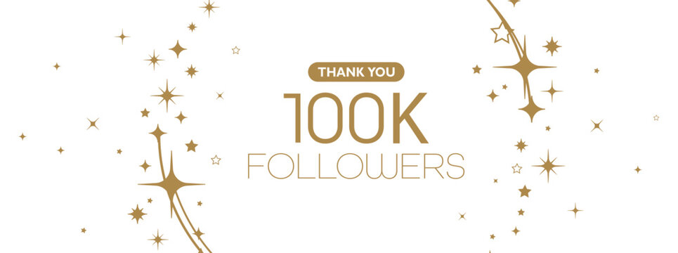Thank you 100k followers card on white background	