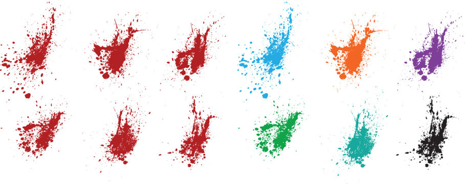 Ink grunge green, red, black, orange, purple, wheat color vector element brush stroke splash set