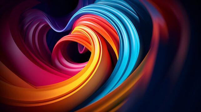 Multicolored swirl of lines 3d rendering in papercut style. AI generative.