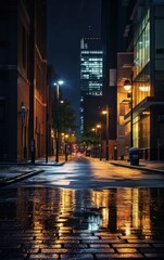 Obraz premium Snapshot of a Peaceful City Street at Night