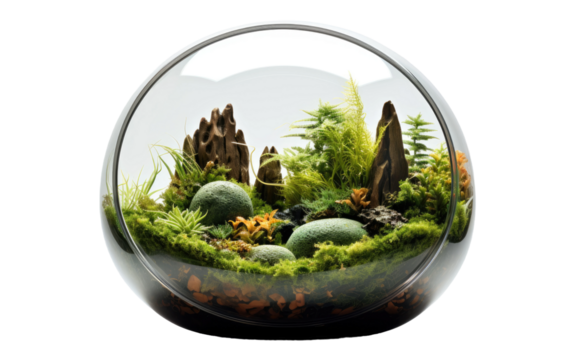 Customizable Ecosystems with a Smart Digital Terrarium for Ultimate Relaxation on a White or Clear Surface PNG Transparent Background