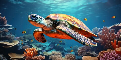 Obraz premium Turtle Adventure in the Vibrant Coral Gardens